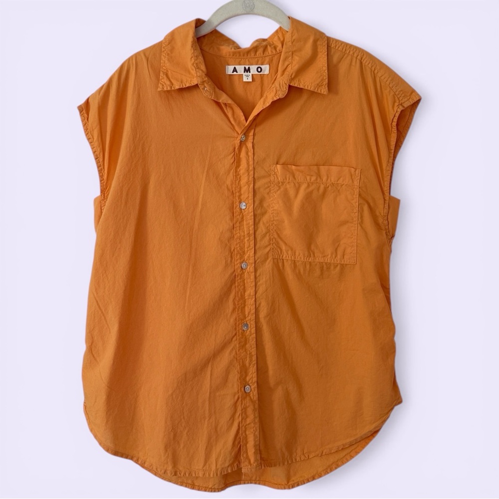 AMO Denim Ruth Sleeveless Button Up Peruvian Cotton Shirt Apricot Size Small - Picture 2 of 9